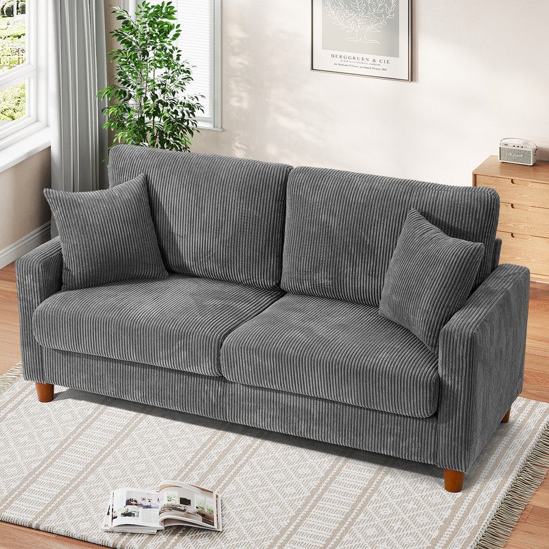 Canapé 2/3 Places en Velours Côtelé Gris,Canapé Scandinave avec 2 coussins et 2 oreillers pour le salon,pieds en bois,178×76×84cm - 8