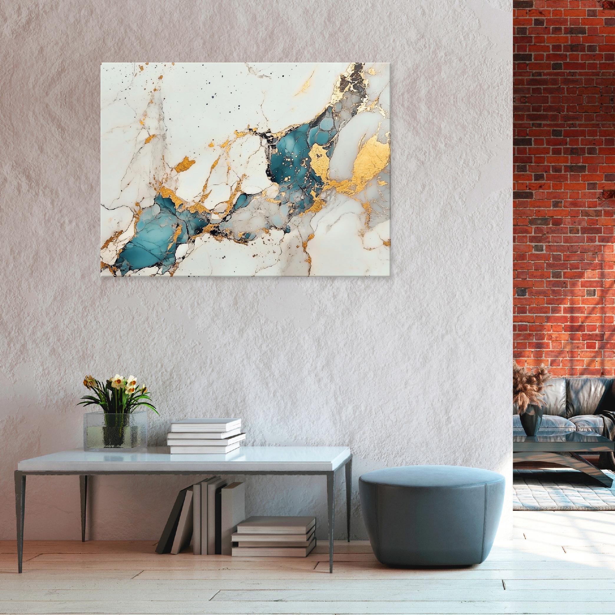 Pintura abstrata em mármore cinza dourado moderna decoração 100x70 cm tela XXL impressão em tecido de parede para sala de estar - 2