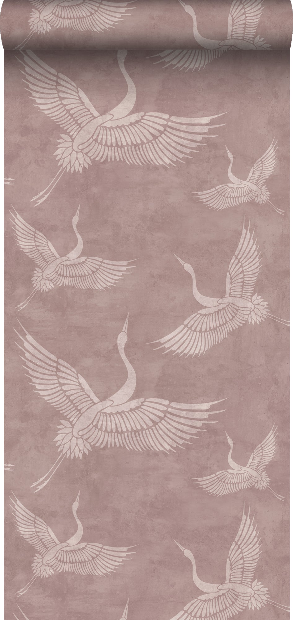 Papel pintado pájaros grulla rosa viejo - 50 x 900 cm - estahome