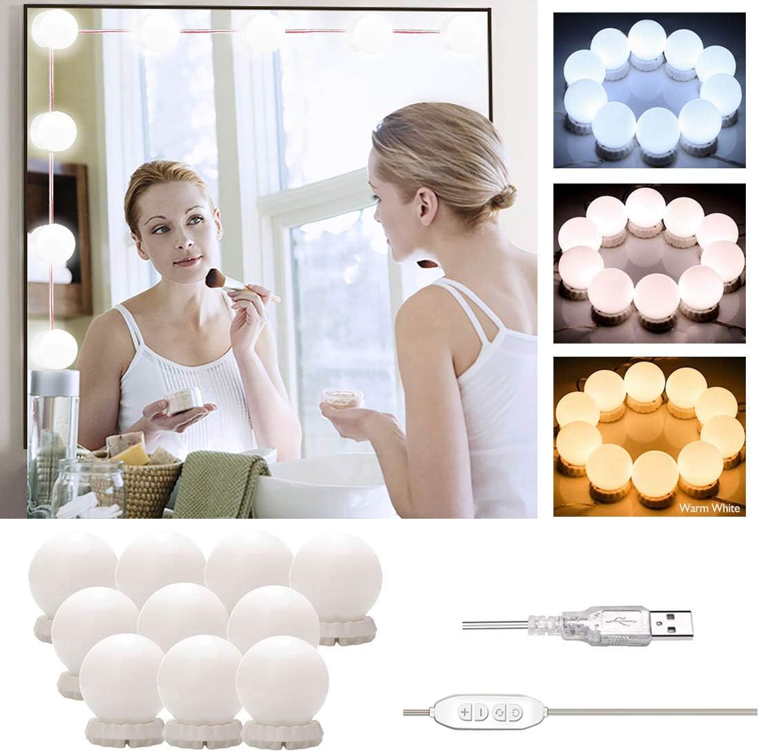Lumière de Miroir, Hollywoodzki Zestaw Oświetleniowy LED, 10 Żarówek Lampki do Makijażu Girlanda, USB Lampka Kosmetyczna do Toaletki z