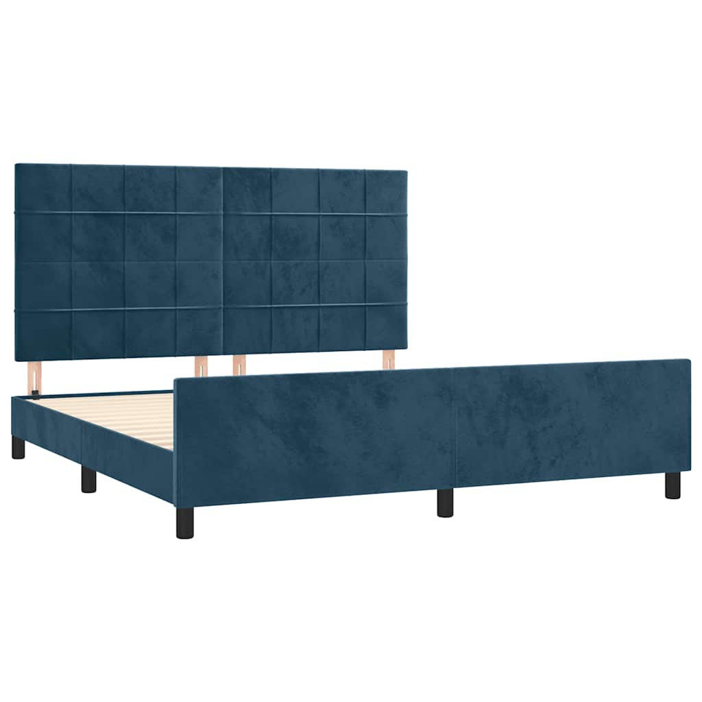 Cadre de lit sans matelas bleu foncé 160 x 200 cm velours - 4