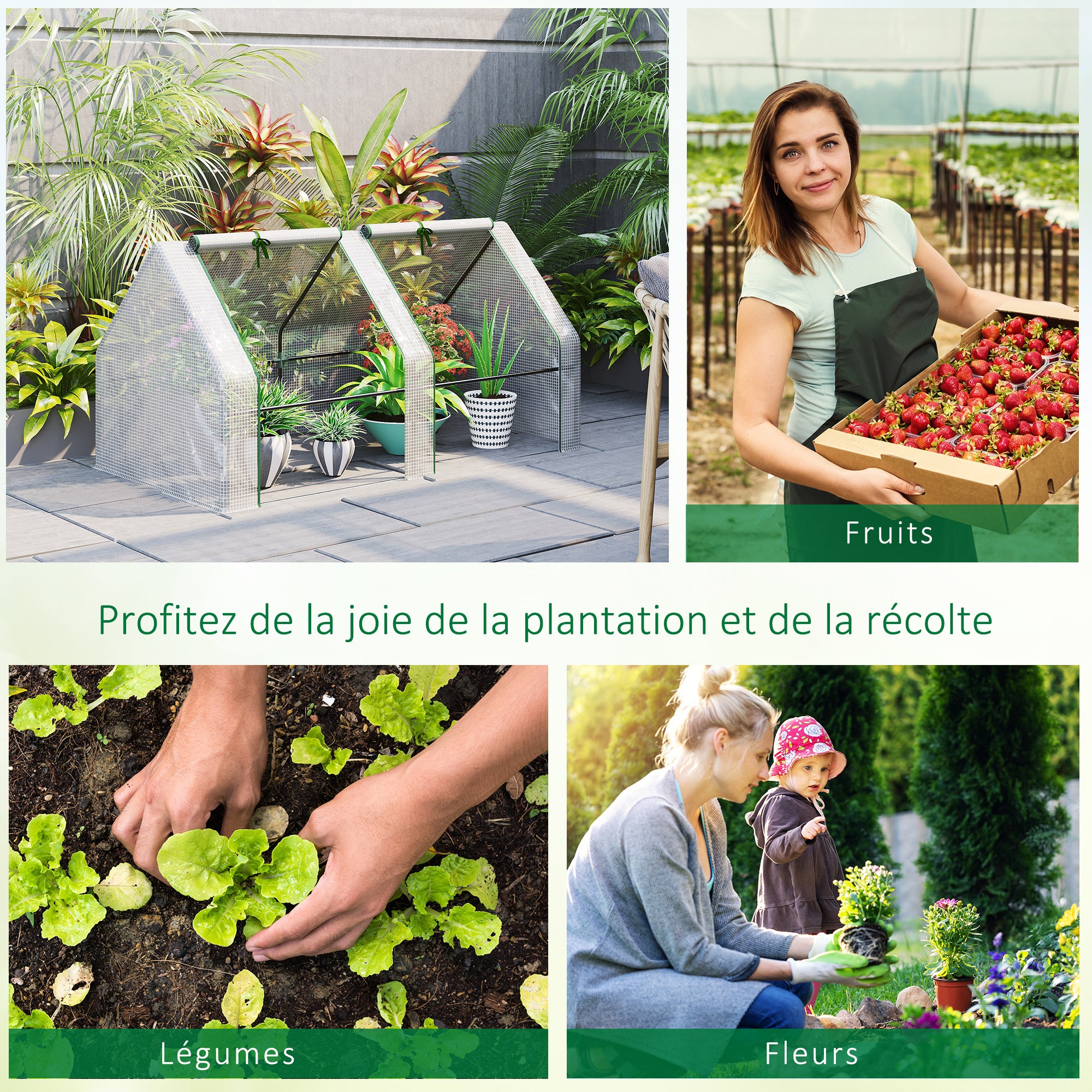 Mini Serre de Jardin mini serre tunnel 180L x 90l x 90H cm toit pointu Acier PE Haute densité 140 g/m² Anti-UV 2 fenêtres avec Zip enroulables Blanc - 9