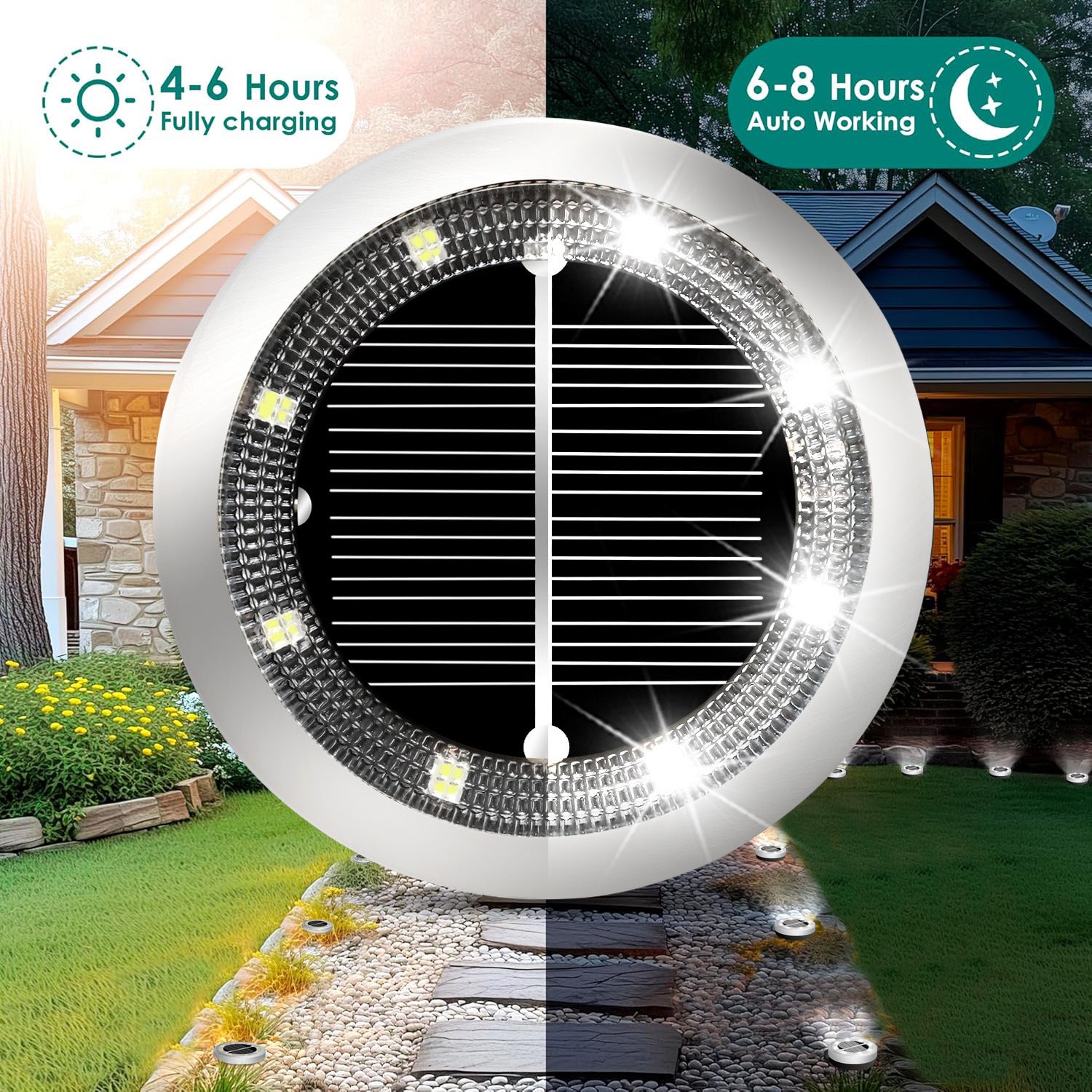2 Luces LED Solares Para Exterior | Luz Blanca Cálida | Impermeable | Estaca Para Jardín O Muro