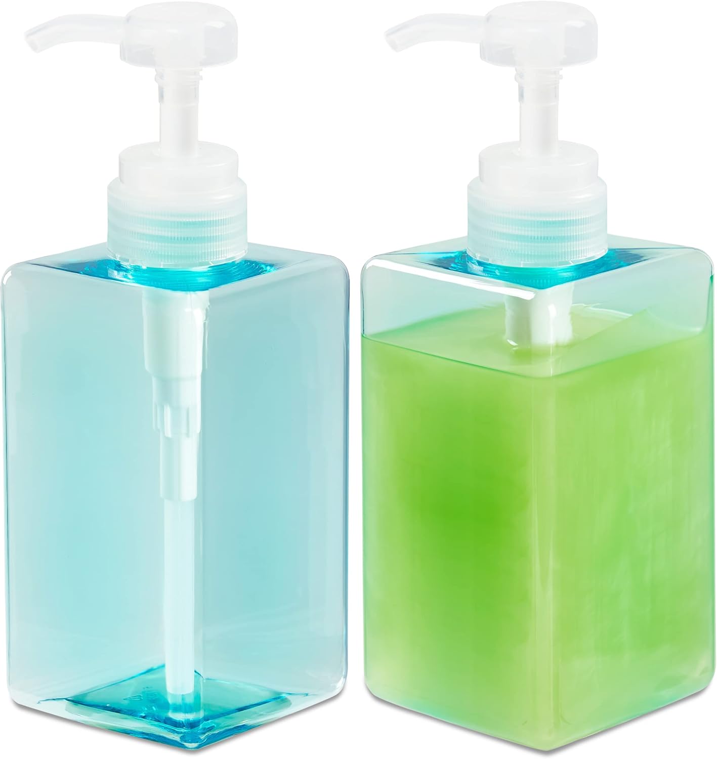 Dozownik do mydła 2 sztuki - Stojący dozownik do mydła - Niebieski transparentny, 450 ml - Dozownik do szamponu i żelu pod prysznic