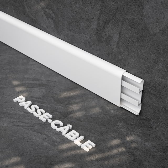 Plinthe Passe-Câble PVC 80 mm - Blanc - 2.60 m, Lot de 5