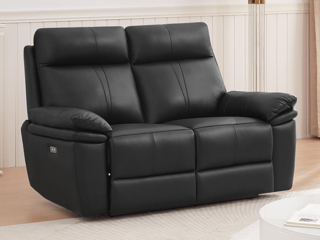 Canapé 2 places relax électrique en cuir noir MESOLA | Leroy Merlin