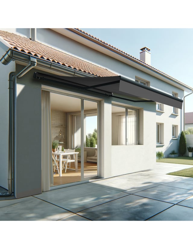 Store banne monobloc ESPAI 4,00x3,00m (Manuelle - Gris Graphite - Gris anthracite)