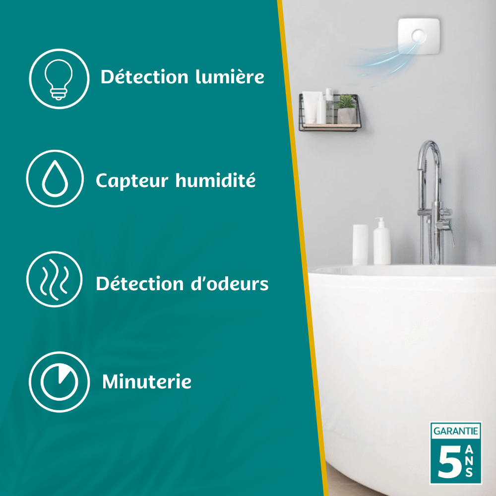 KELIS - Extracteur d'air intelligent connecté pour Salle de Bain, WC et Cuisine - Détection Humidité, Lumière et Odeurs avec Minuterie Intégrée - - 5