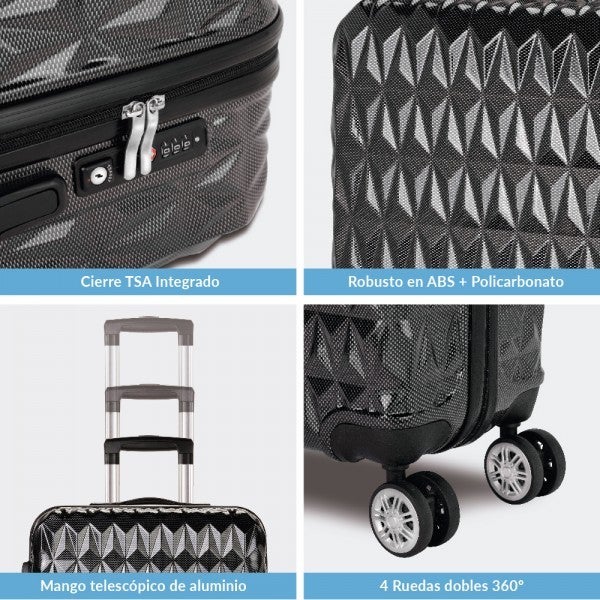 NEWTECK-Set de Valises 3 pièces Prisma Carbon (55/65cm) + Trousse de Toilette, ABS+Polycarbonate, fermeture TSA intégrée Gris - 5