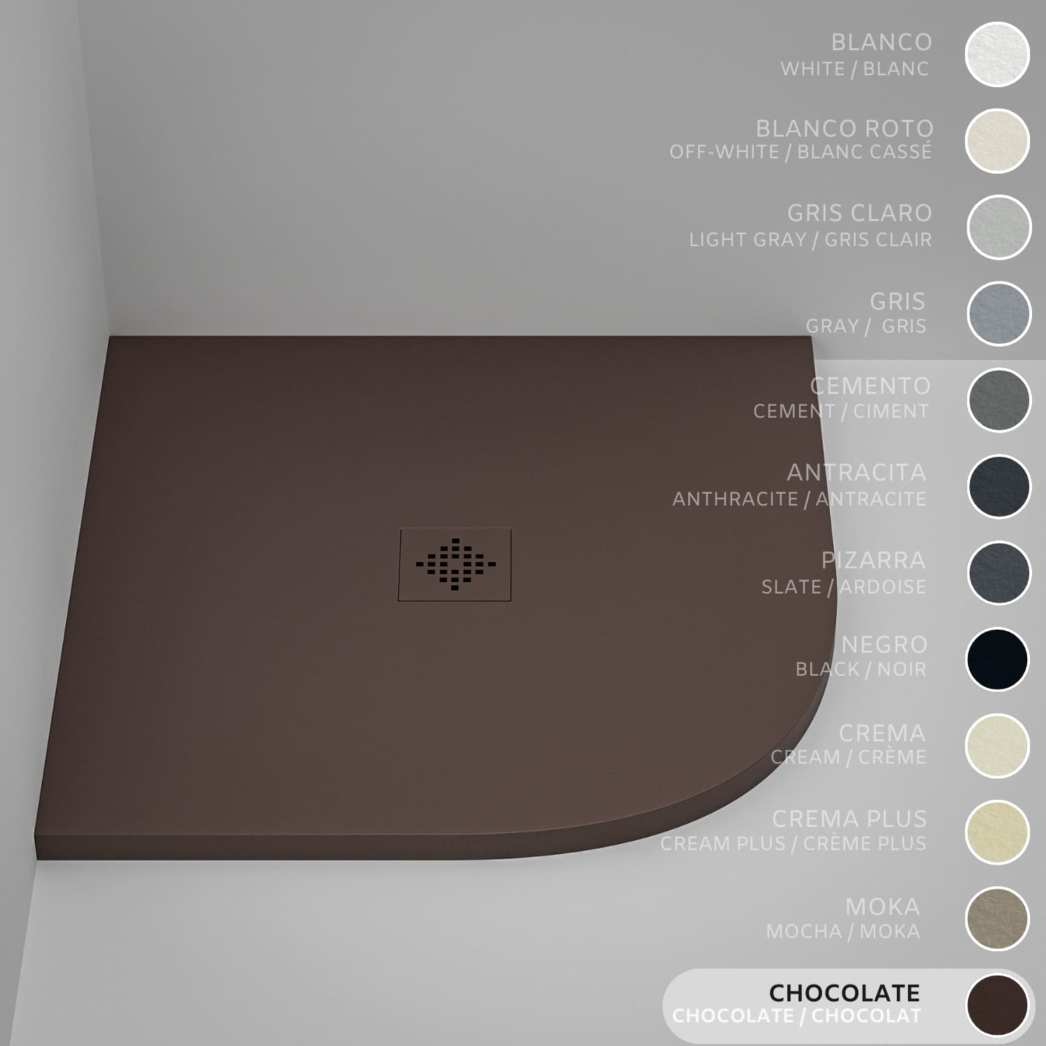 Brodzik półokrągły SOULHOME Żywica i Konglomerat Mineralny Antypoślizgowy 80x80 cm Czekoladowy - Kratka ten sam kolor