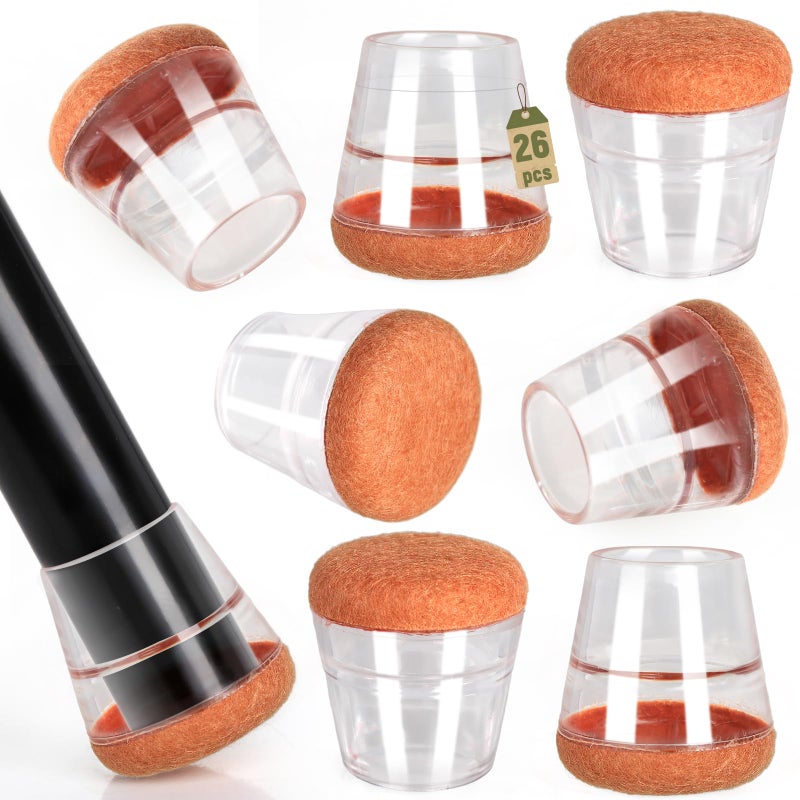 26 szt. Przezroczyste osłonki na nogi krzesła – filcowe podkładki pod krzesła eliminujące hałas, odpowiednie do mebli o średnicy nóg 15–21 mm