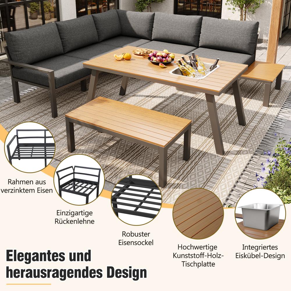 Conjunto de 5 piezas de muebles de jardín, sofá modular para exterior, balcón o terraza, grupo de asientos para patio para 6-7 personas - 2