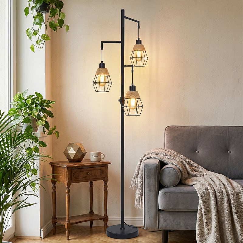 Lampa podłogowa industrialna 3-punktowa czarna, ściemniana,E27 LED 3000K w zestawie lampa stojąca do salonu sypialni biura 170 cm