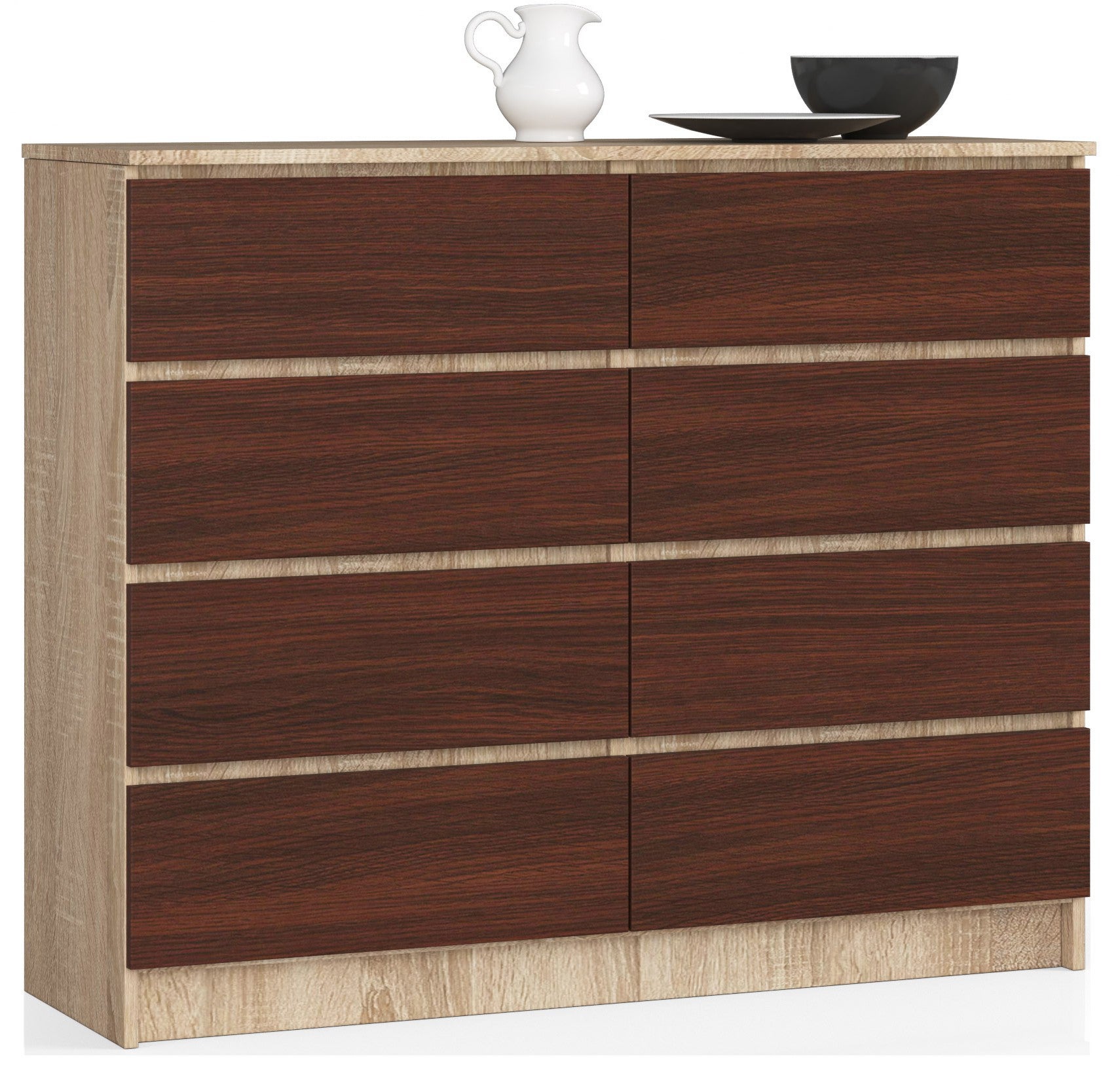 Komoda: 8 szuflad, dąb sonoma/wenge, 120 x 99 x 40 cm