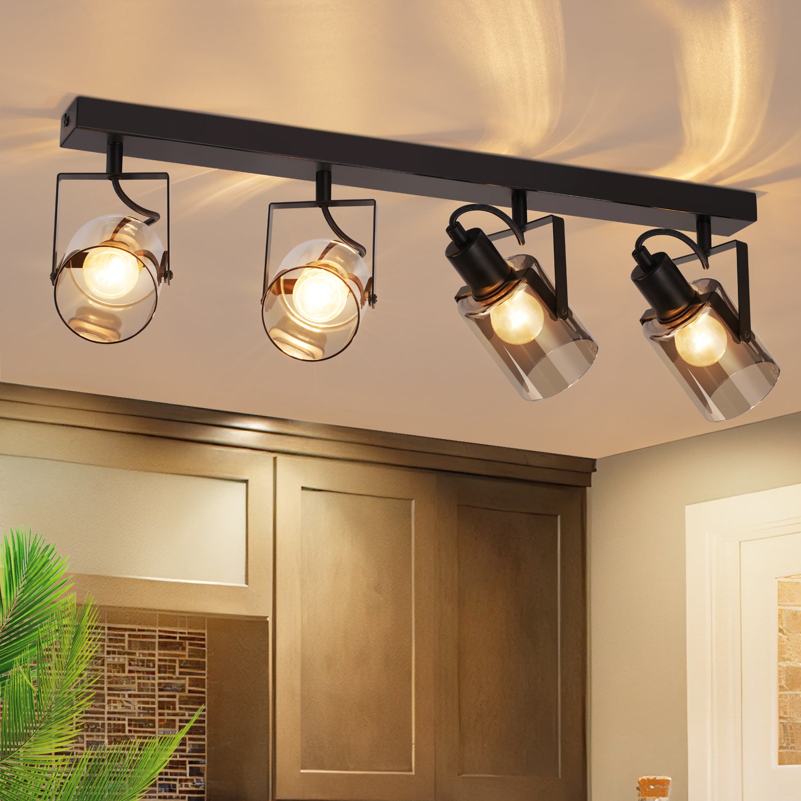 ZMH 4-płomieniowa lampa sufitowa, szkło dymne szare E14 Lampa sufitowa do sypialni