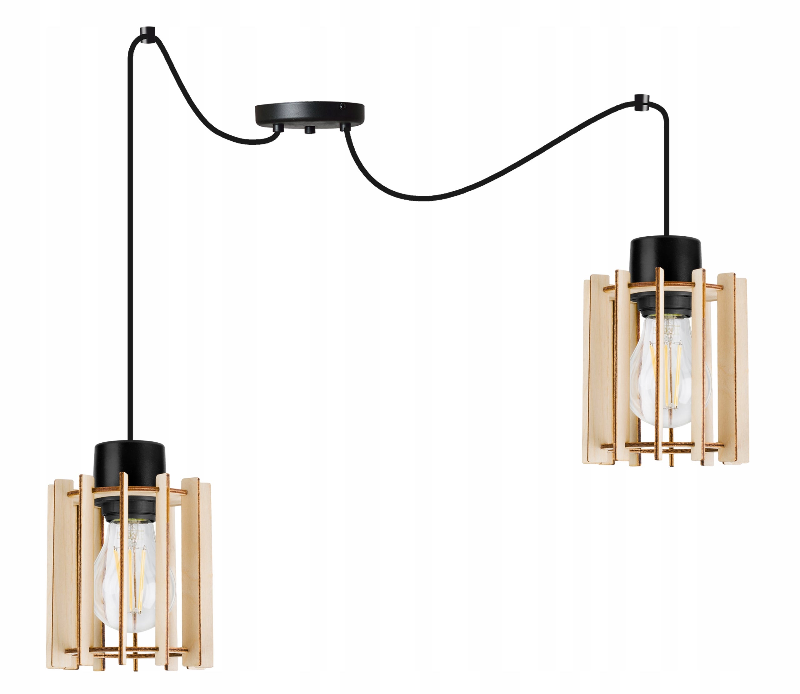 Lampa sufitowa wisząca modern Spider Timber 2xE27 klosz drewniany prostokątny beżowy Light Home LH