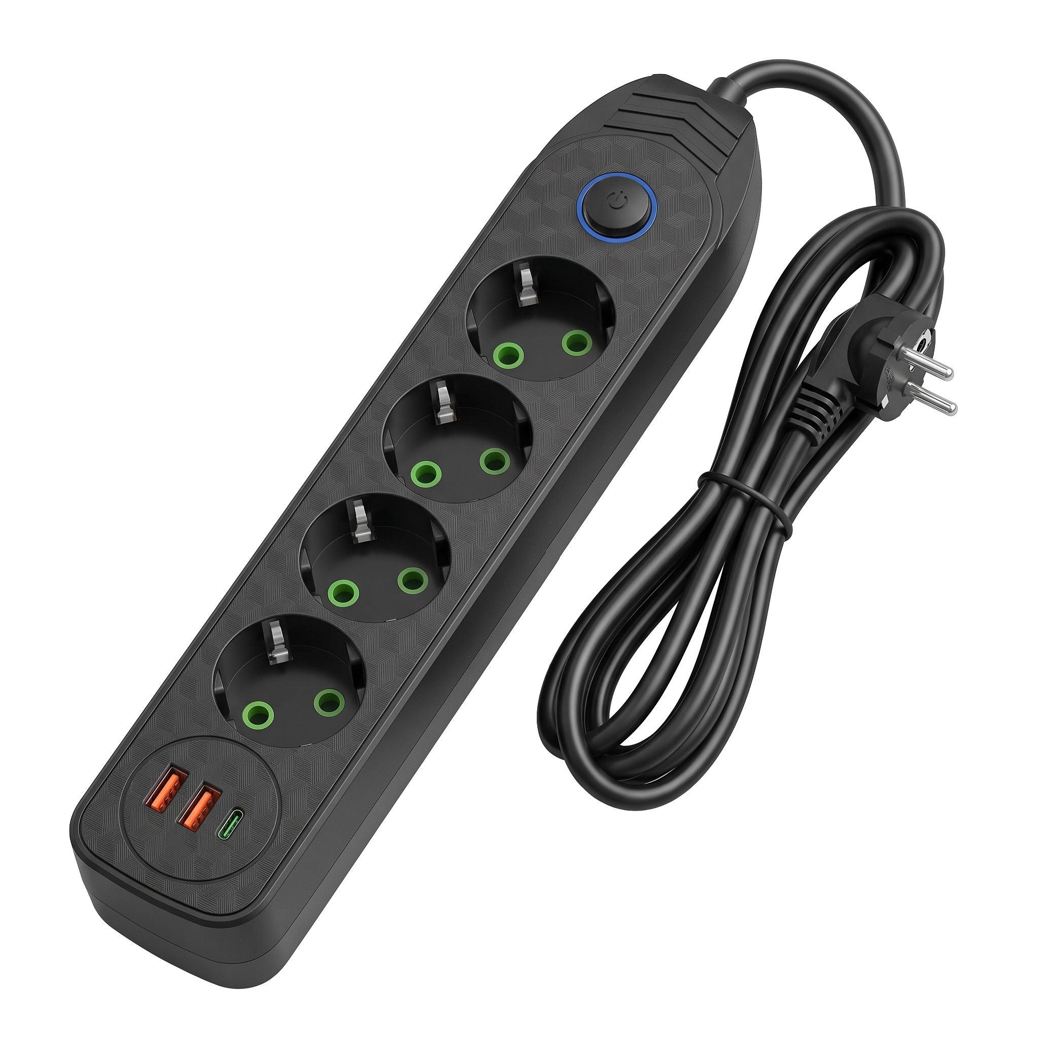 Toolight Prelungitor Multipriză 4 Prize + 2x Usb-a + Usb-c Jnh025-4b Black