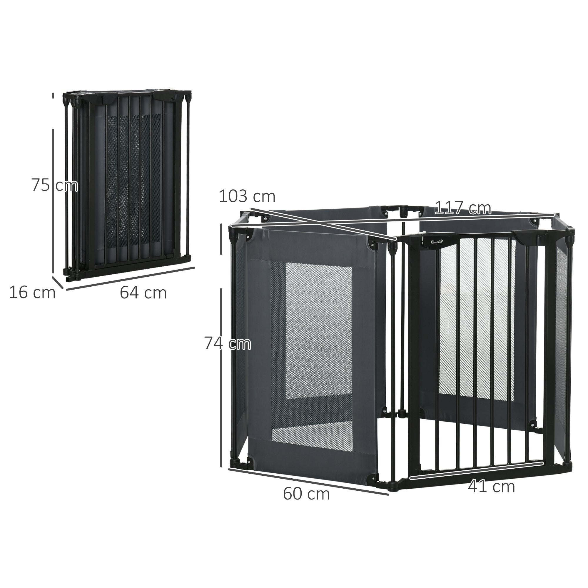 Parque para Animais de Estimação PawHut Cinzento Aço, ABS e Tecido Oxford 117x103x74cm - 3