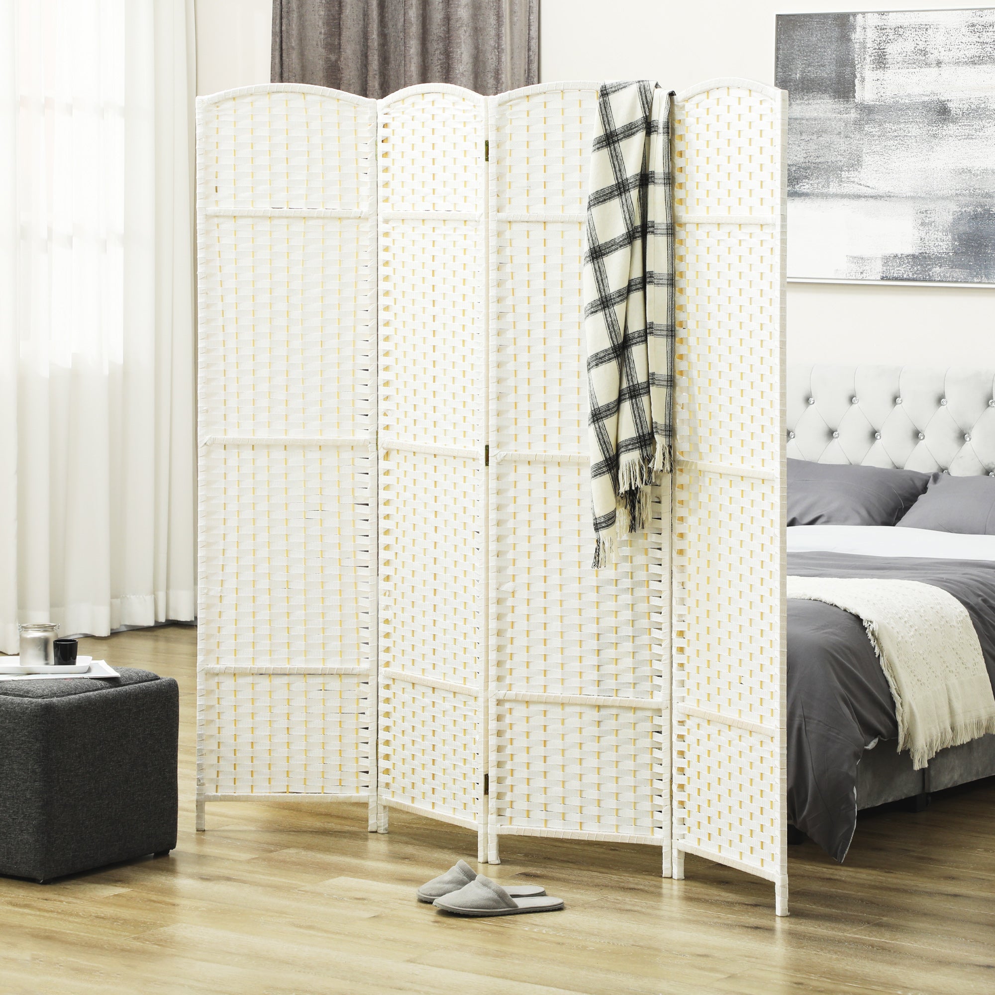 Paravent intérieur bois 4 panneaux 160x170 cm séparateur pièce pliable salon chambre blanc - 4