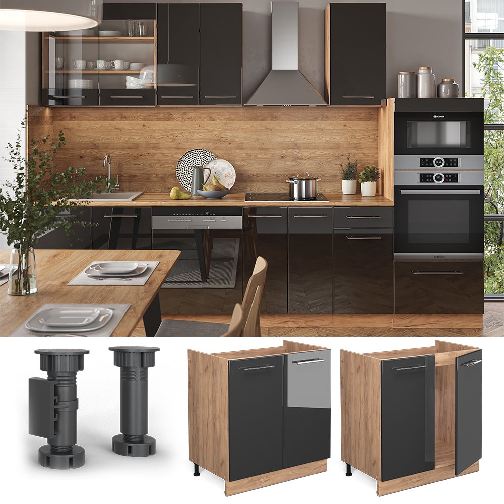 Meuble Sous-évier 80 Cm Fame-Line VICCO – Blanc Anthracite, Haute Brillance, Neuf