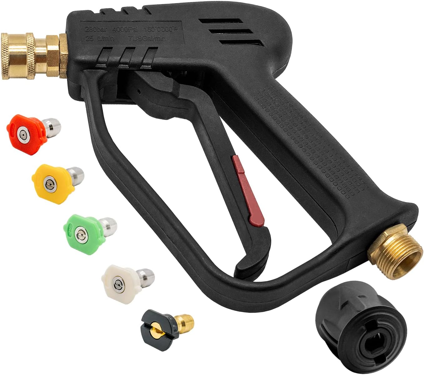 Pistolet do mycia pod wysokim ciśnieniem z interfejsem węża M22 14 mm i adapterem - kompatybilny z dyszami szybkozłącznymi Karcher 1/4 cala