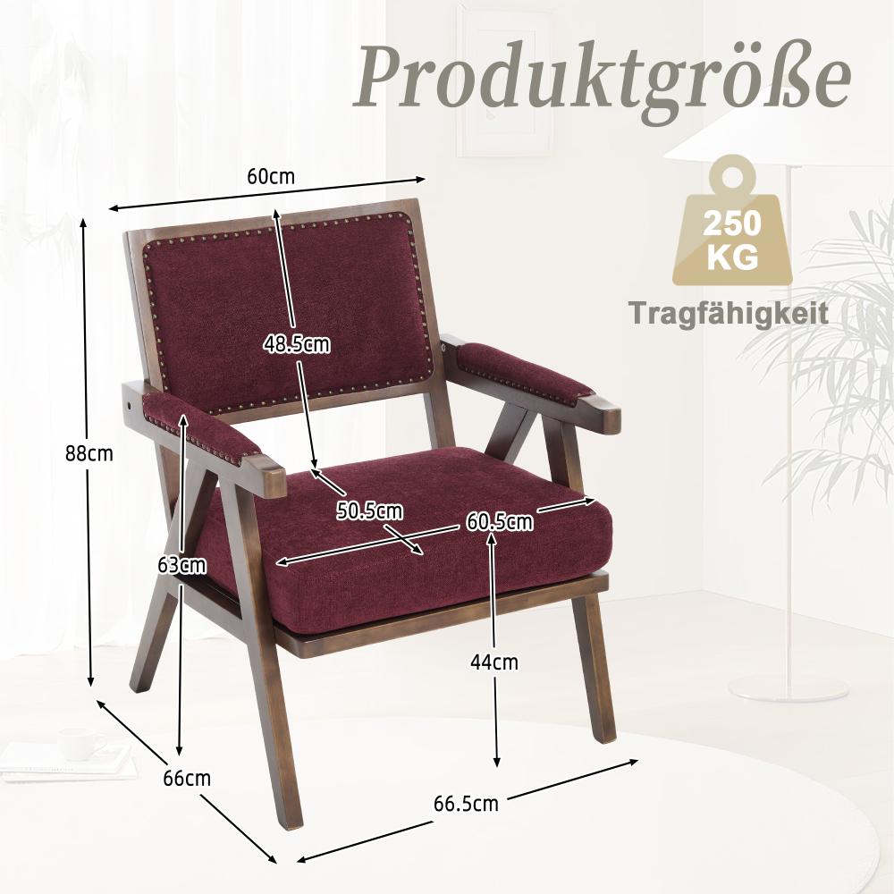 Fauteuil Lounge Tissu Moderne Mid-Century avec Accoudoirs et Cadre Bois pour Salon, Chambre, Bureau - 3