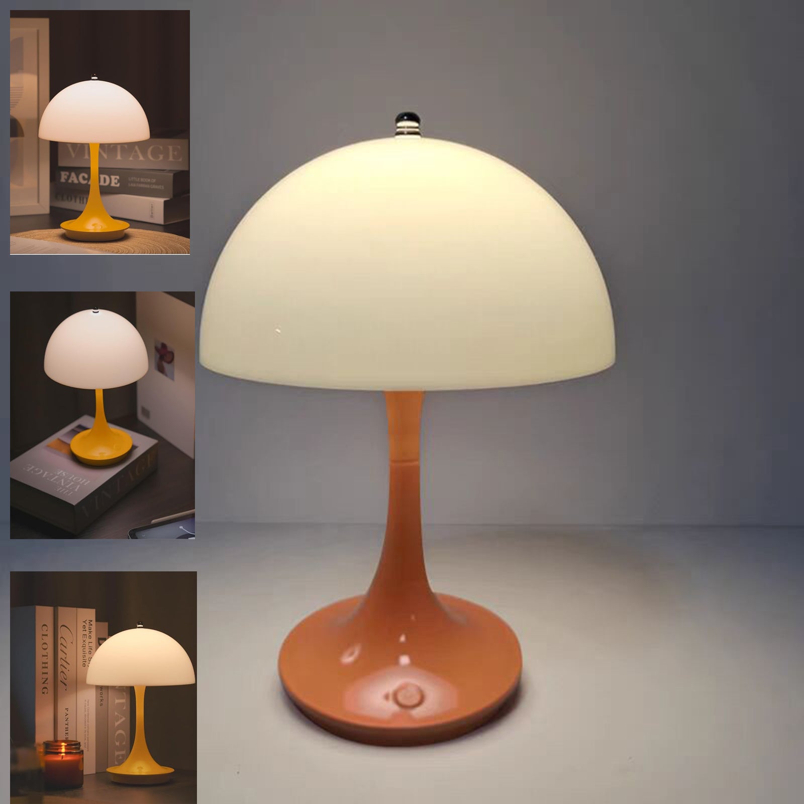 Retro lampka biurkowa grzybek, 3 poziomy ściemniania, ładowalna lampka biurkowa LED 3 W, lampka nocna retro (pomarańczowa)
