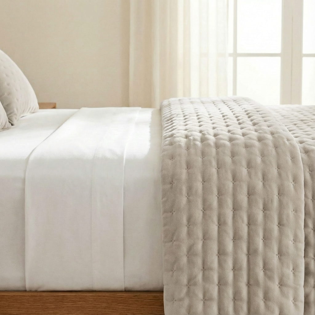 Couvre-lit uni matelassé extra doux beige clair 300x270 cm - 3
