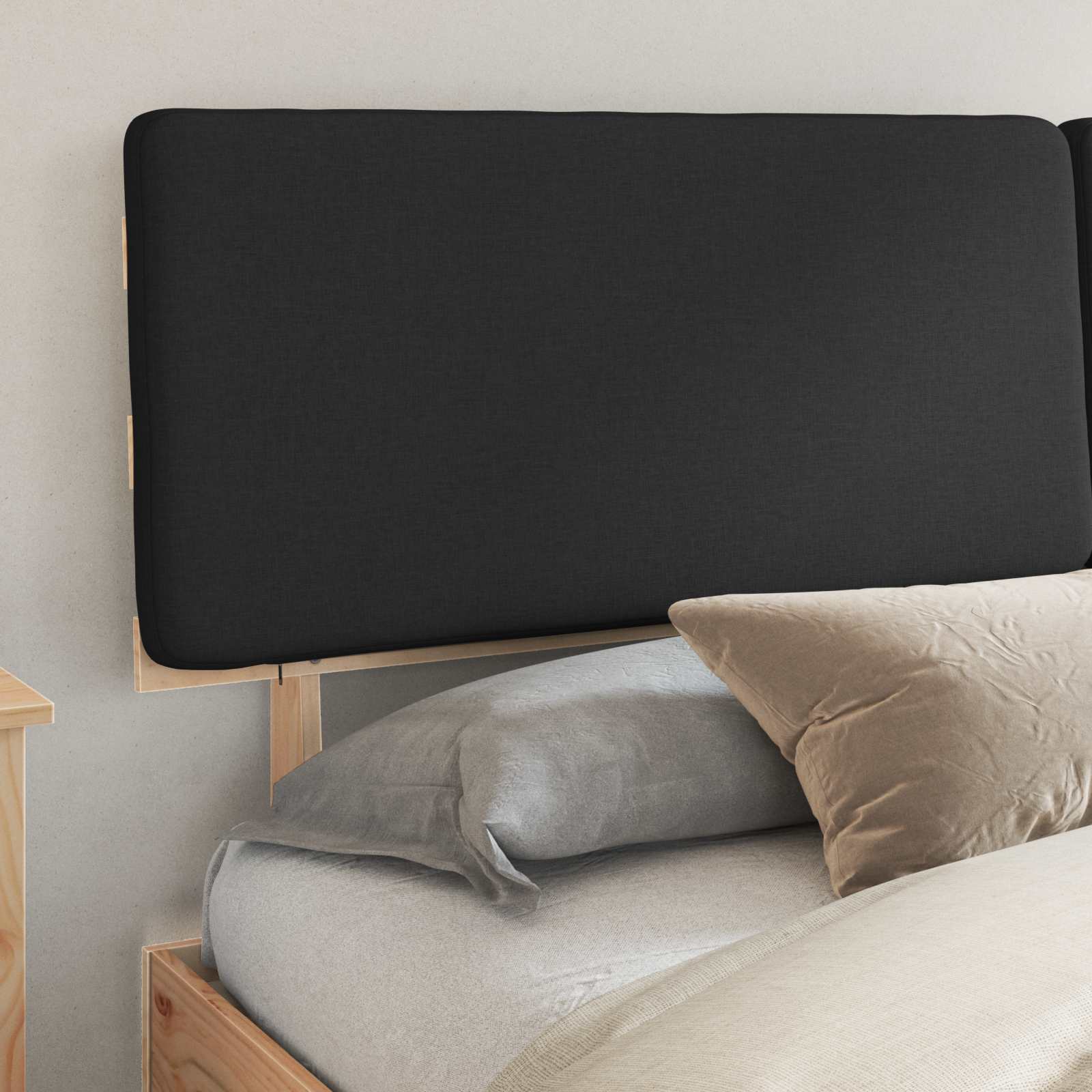 Cadre de lit avec tête de lit rembourrée, noir, 180 x 200 cm - 3