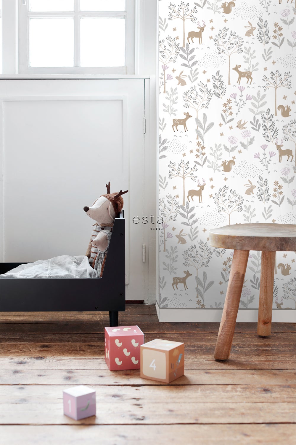 Papier peint forêt avec des animaux de la forêt lilas violet et beige - 53 cm x 10.05 m - ESTAhome - 4