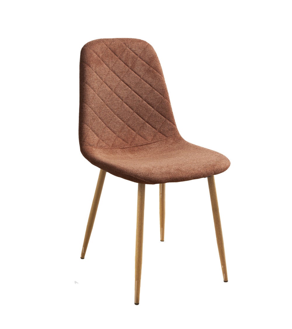 Pack de 4 sillas SUIZ sillas de comedor tapizadas en tela marrón y patas robles - 2
