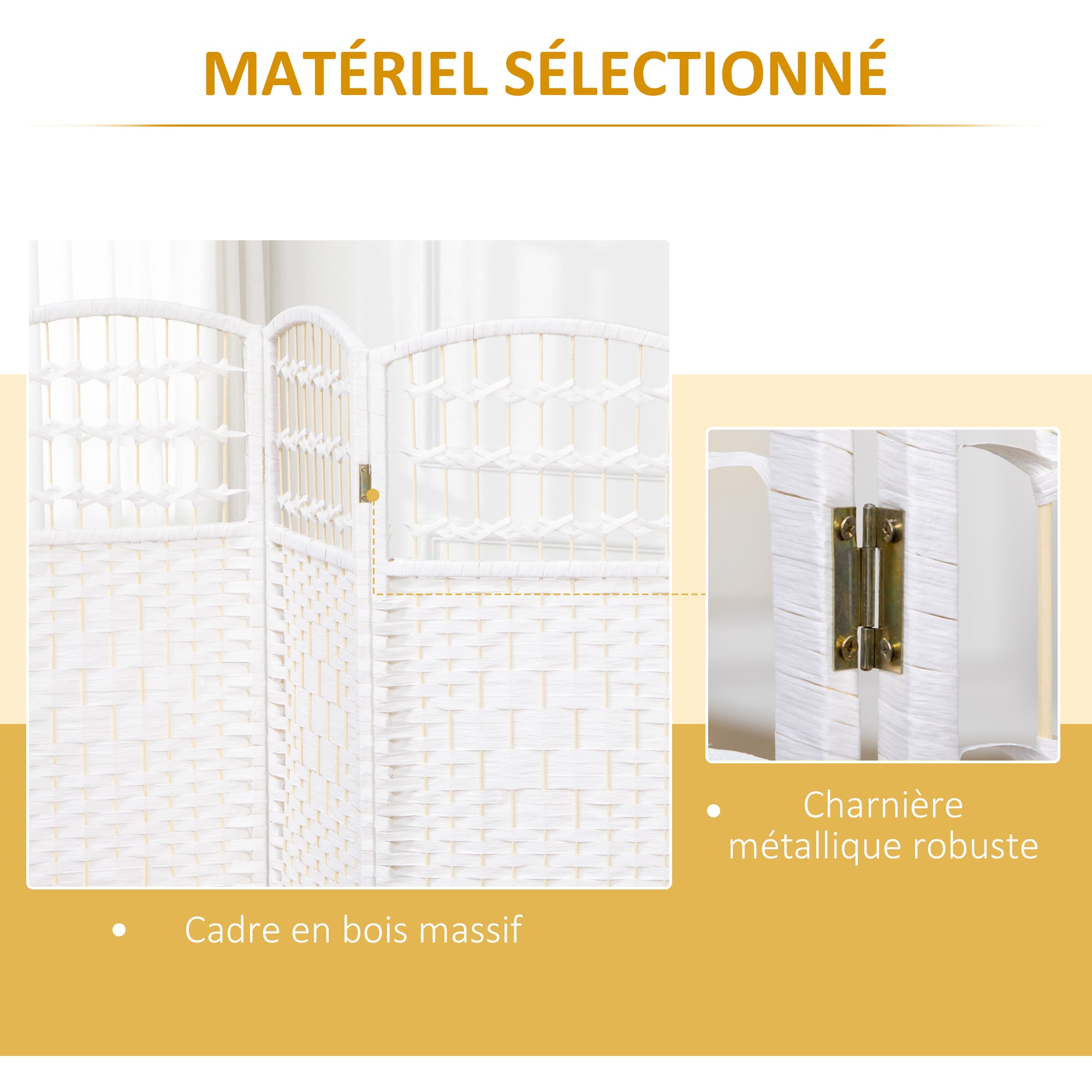 Paravent intérieur bois séparateur pièce cloison pliable 3 panneaux 120x170 cm blanc - 7