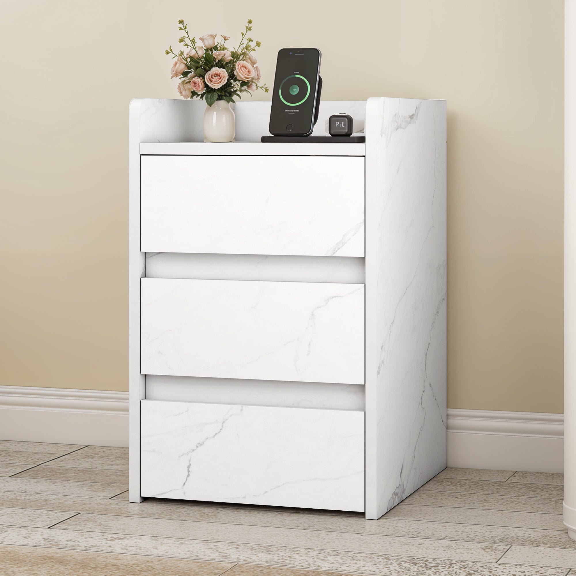 Comodino YITAHOME Con LED E Ricarica USB - 2 Cassetti, Luci RGB, 40x40x60cm, Bianco - Foto 7