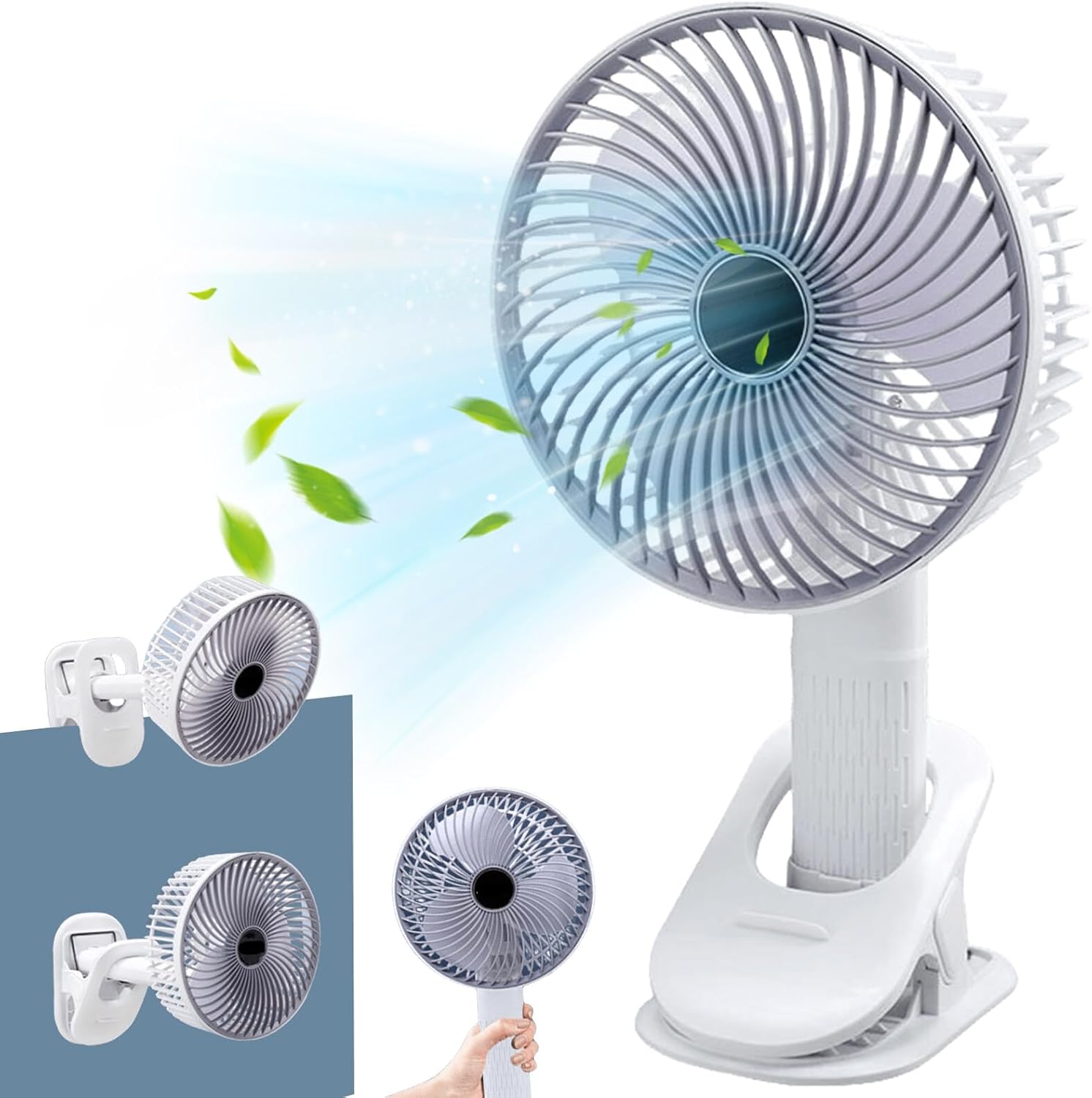 Mini wentylator USB z klipsem, mały wentylator stołowy 4 w 1, z akumulatorem, 3 prędkości, regulowany, cichy, do biura, sypialni