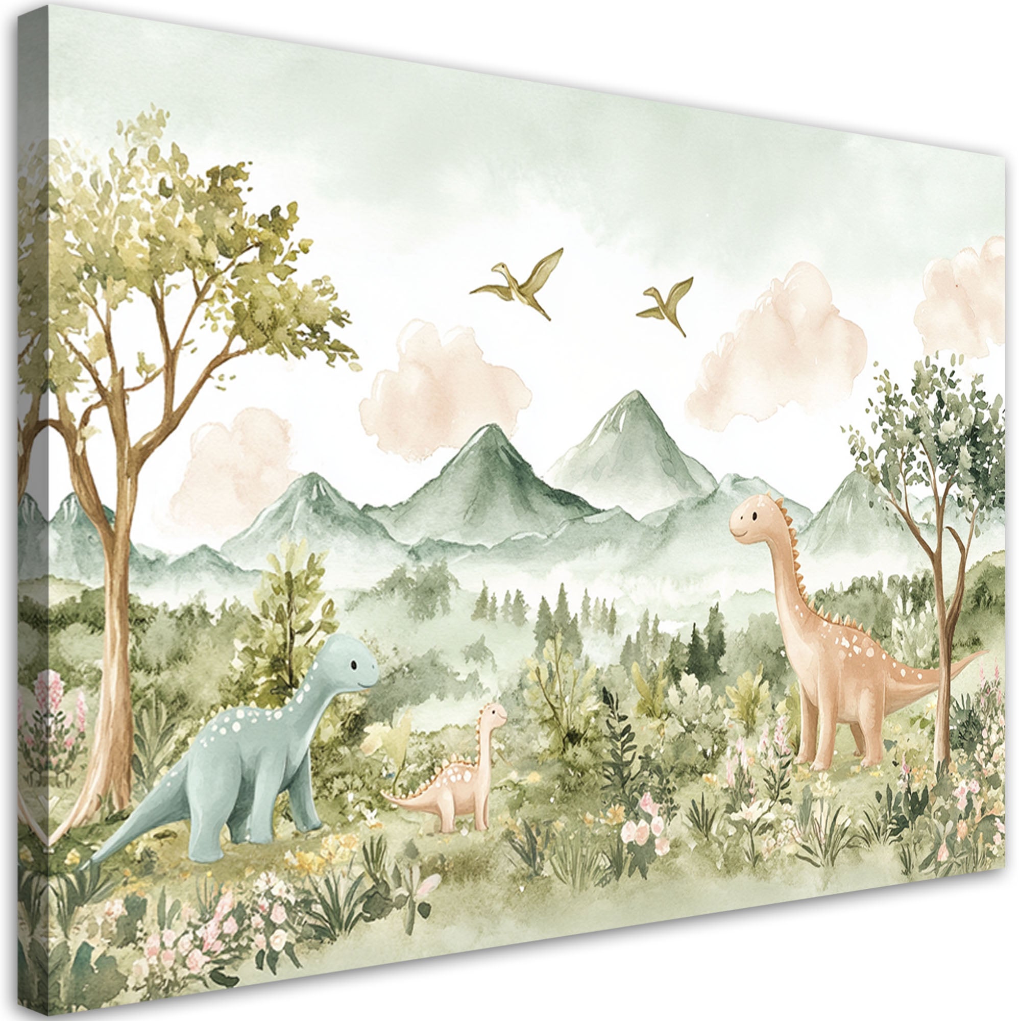 Obraz do pokoju dziecięcego, Wesołe Dinozaury Pejzaż górski 60x40