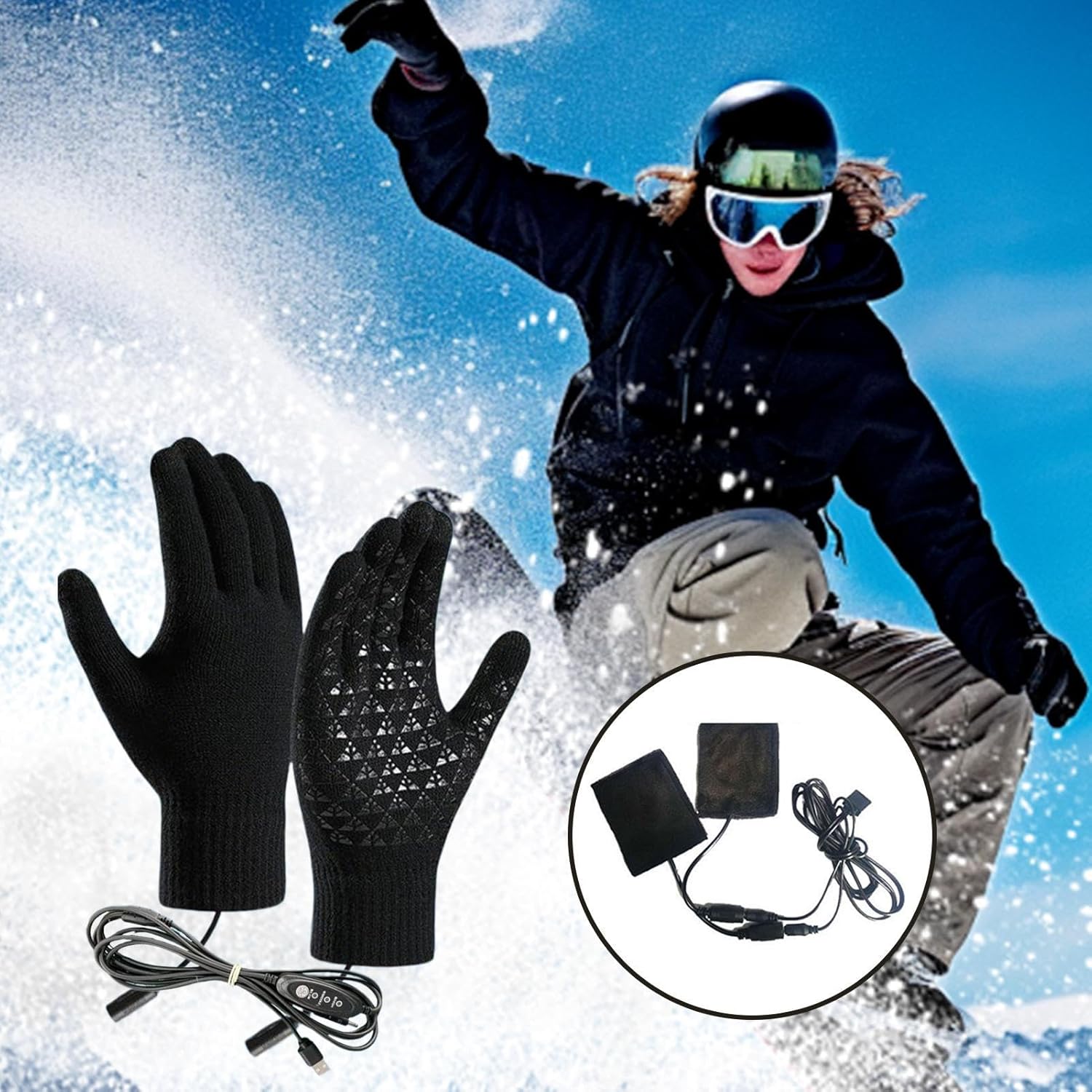 Générique Gants Chauffants Électriques | Gants USB Tactiles pour Écrans - Moufles Chauds Antidérapants 3 Modes pour Temps Froid Course Conduite Pêche - 2