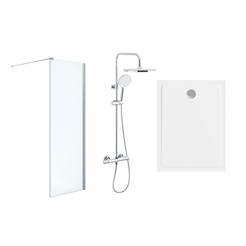 Pack Douche Complet – Paroi Walk-In 120x200 Chrome + Colonne SAT 3 Jets + Receveur Marbre Coulé Blanc 120x80 (SAT120C7PR128W) - 2
