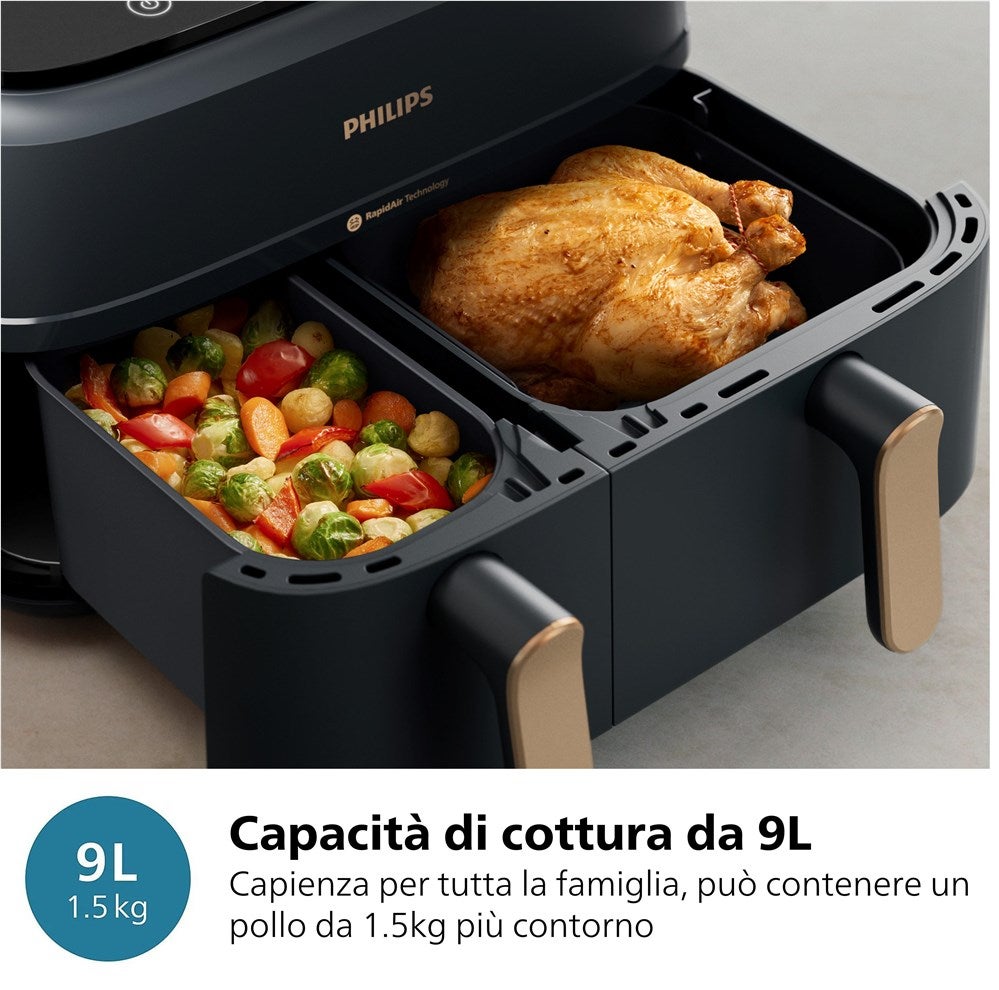 Airfryer PHILIPS NA352/00 Friteuse sans huile double panier Noir/Doré, Série 3000 9L (3+6L) - 6