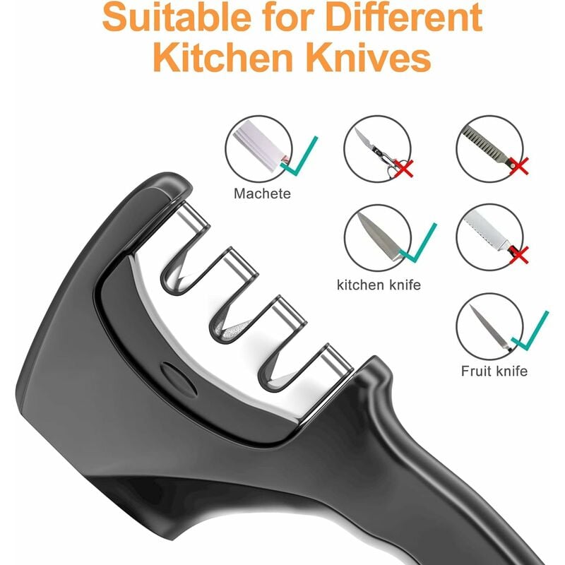 Affilacoltelli, affilatrice professionale 3 in 1, affilatrice manuale per coltelli in acciaio inox di tutte le dimensioni (pietra in acciaio dorato + - 3