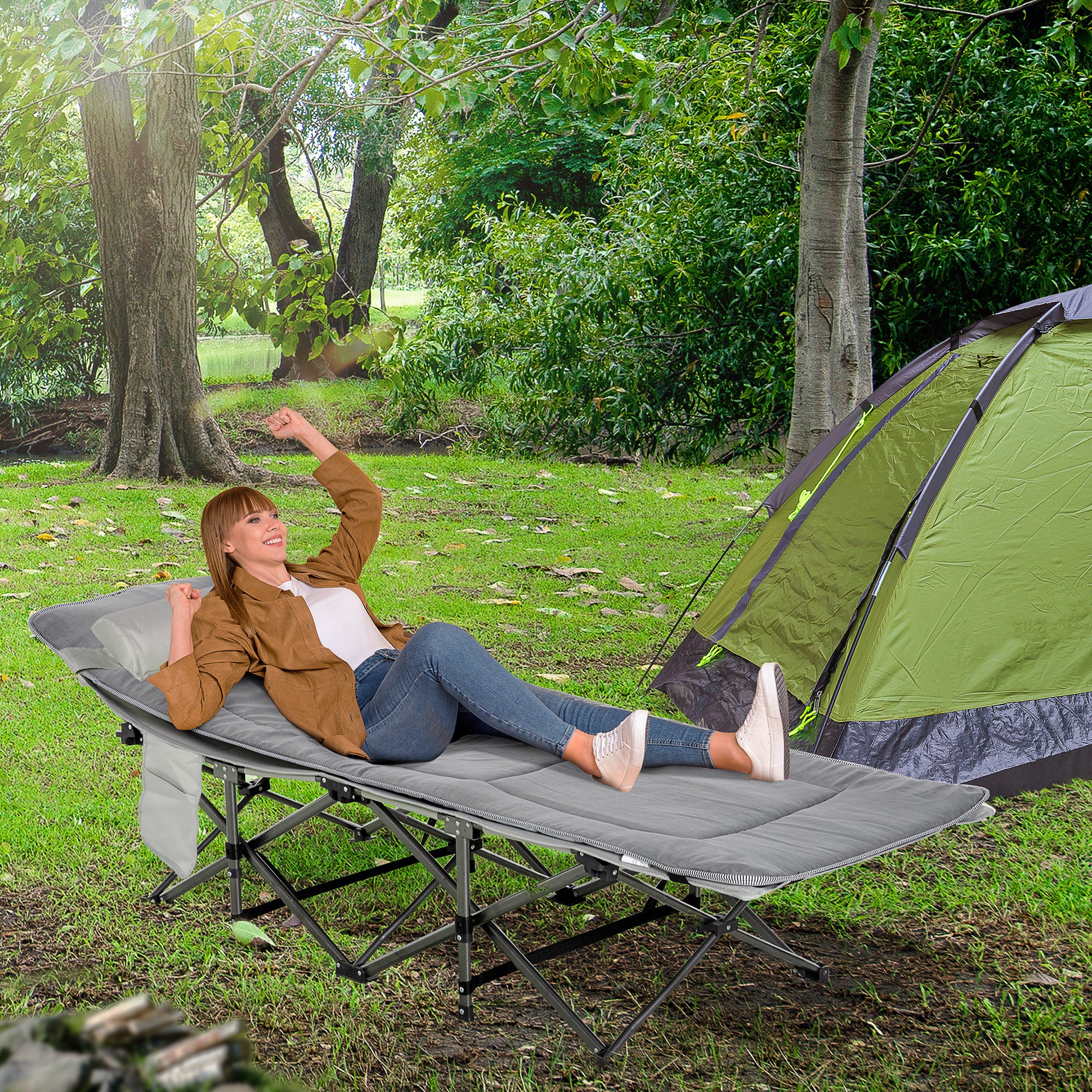 Lit De Camping MOPHOTO Pliant Avec Coussinet - Charge Max 600 Lbs - NEUF