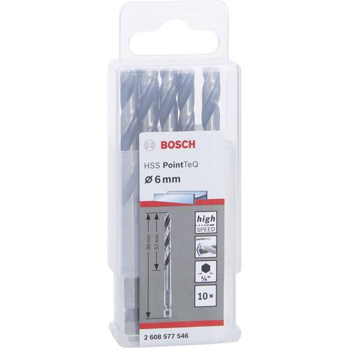 Bosch 10x HSS PointTeQ wiertło do metalu z chwytem sześciokątnym 6 x 57 x 98 mm - 2608577546