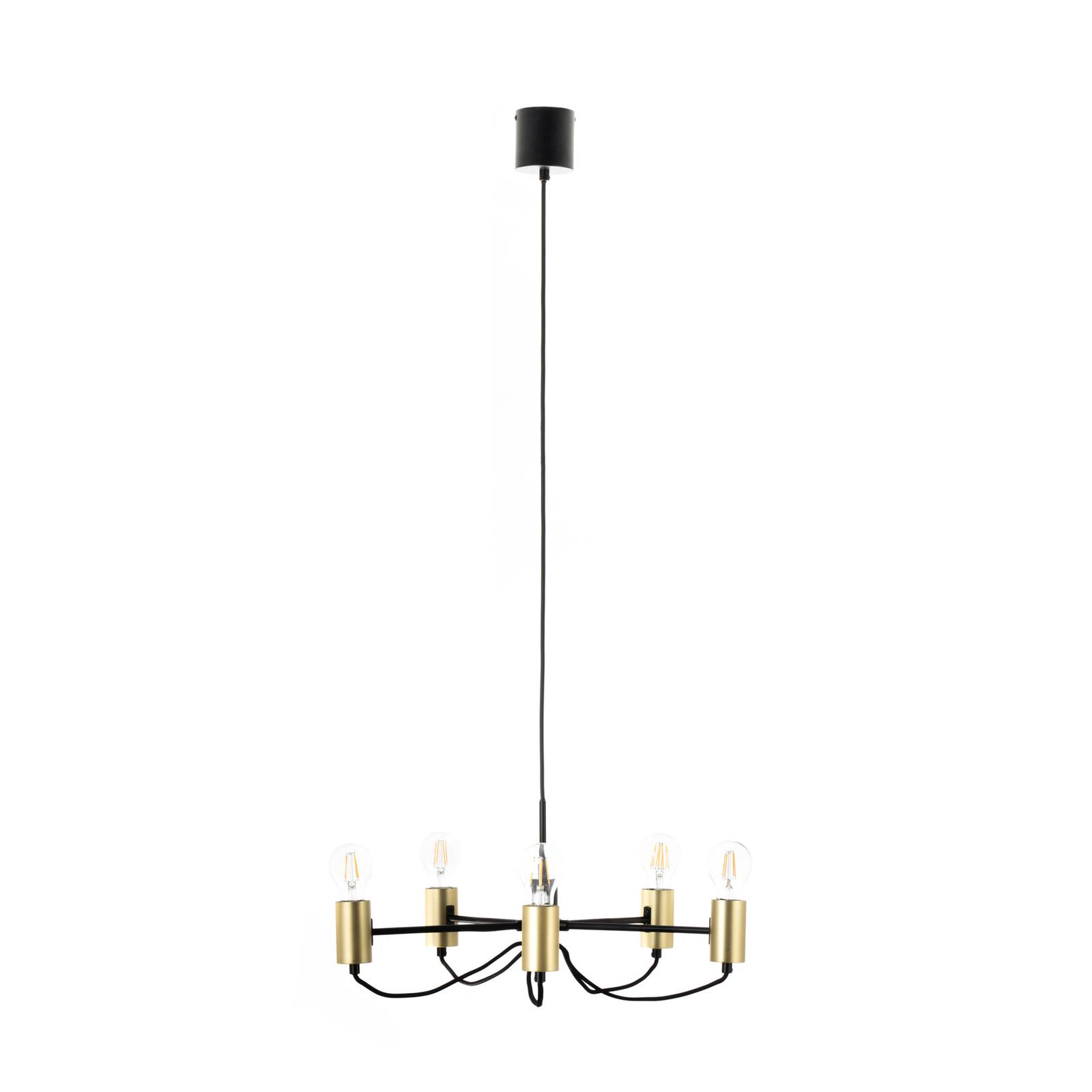 Lampadario Industriale Metallo + Legno Lampda Da Sospensione Con 5 Lampadine E27 Nero L 60 X H 180 Cm 85233347