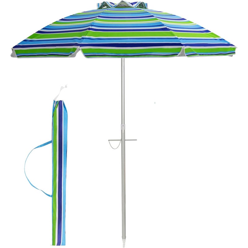 Parasol Plażowy o Wysokości 2 m – Odchylana Czasza z Daszkiem/Torba/Falbana – Aluminiowy Maszt i 8 Żeber – Ochrona UV50+, Zielony