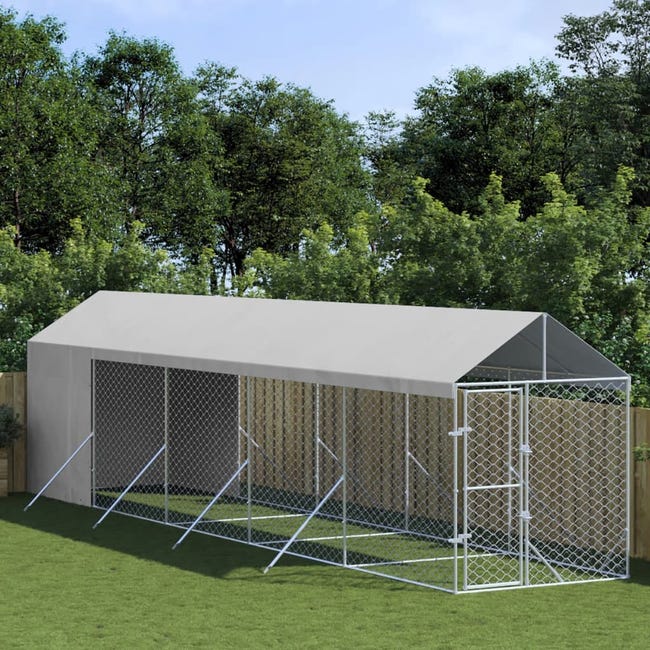 Chenil D ext rieur Pour Chiens Avec Toit Argent 2x10x2 5 M VidaXL chenil-d-ext-rieur-pour-chiens-avec-toit-argent-2x10x2-5-m-vidaxl