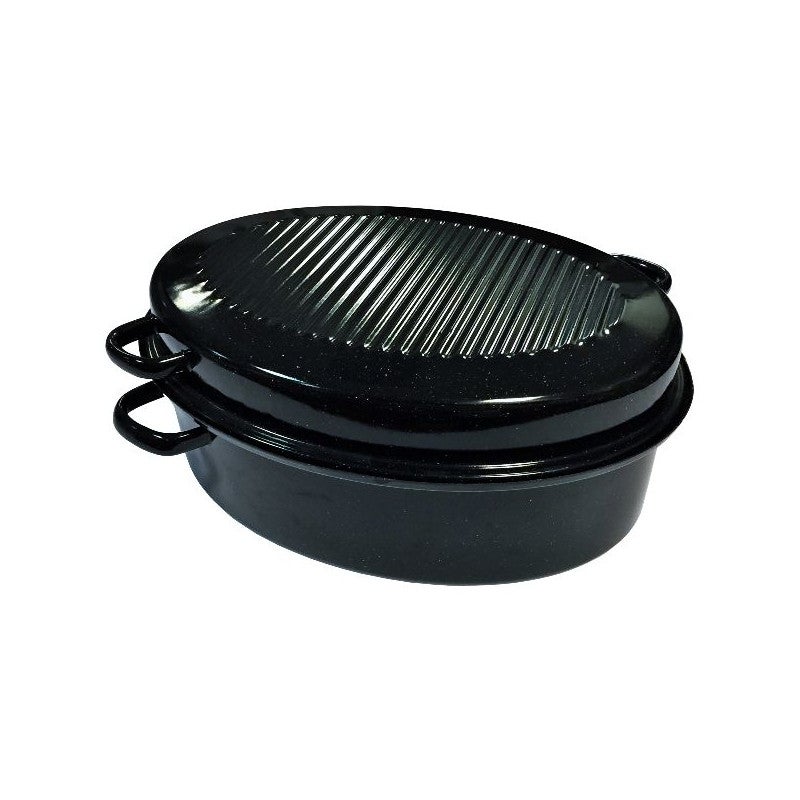 Casseruola Ovale Kochstar 42 Cm – In Acciaio Smaltato, Nero, Per Forno E Fuochi, Coperchio Griglia, Made In Germany