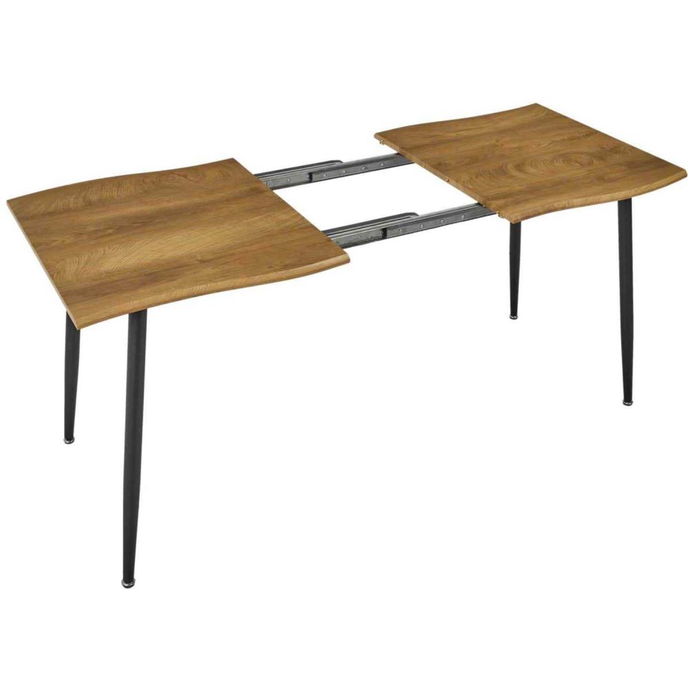 Table - Home Deco Factory - Abbott - Extensible - Bois Naturel Effet Chêne - Marron Et Noir - 6