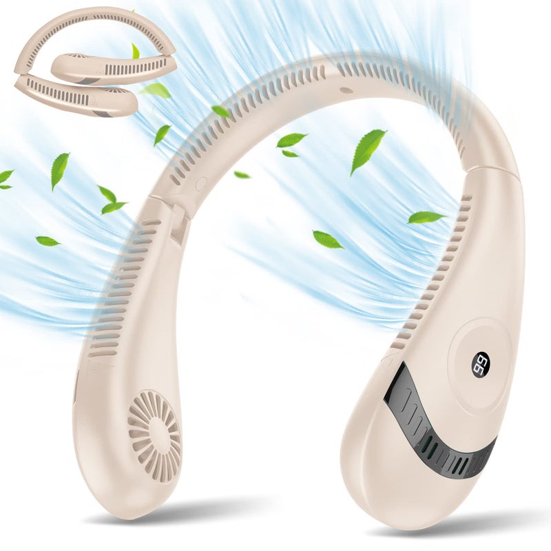 Przenośny wentylator na szyję - wentylator na szyję USB, akumulator 5000 mAh, składany wentylator na szyję ze słuchawkami i wyświetlaczem LED