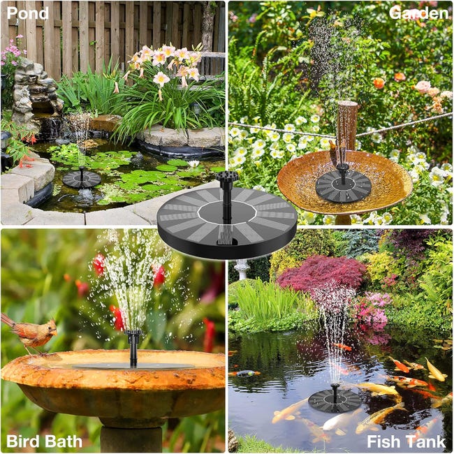 Fontaine solaire d'extérieur avec 6 buses, pompe solaire pour étang, piscine, patio, décoration, 16 cm - 8