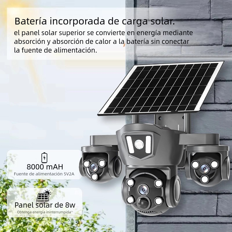 Caméra de Surveillance Solaire WiFi Extérieure 4MP à 3 Objectifs, Vision Nocturne, Détection Humaine IA, 360°, IP66 - 4