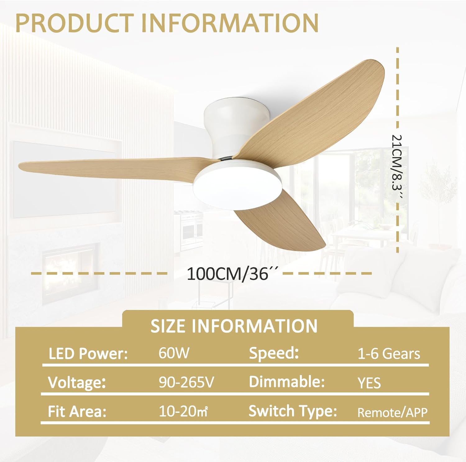 Ventilateur Plafond Silencieux Avec Lumiere Et Telecommande, 100cm Lustre Lampe Intégrée Ventilateur De Plafond, Motor 6 Vitesses Plafonnier Ventilo - 5